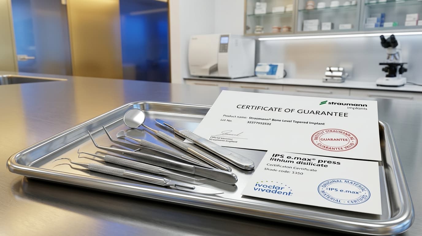 Ataköy Dt. Mahmut Alp Kliniği Orijinal Straumann ve IPS e.max Garanti Sertifikaları ve Cerrahi Sterilizasyon